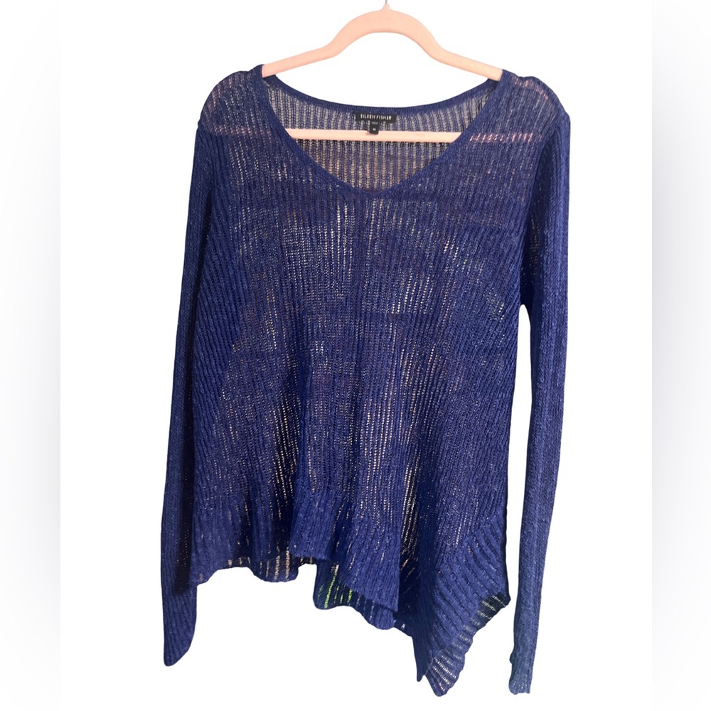 Eileen Fisher Linen Cotton Blend Blue Sweater Size Medium - Picture 2 of 8